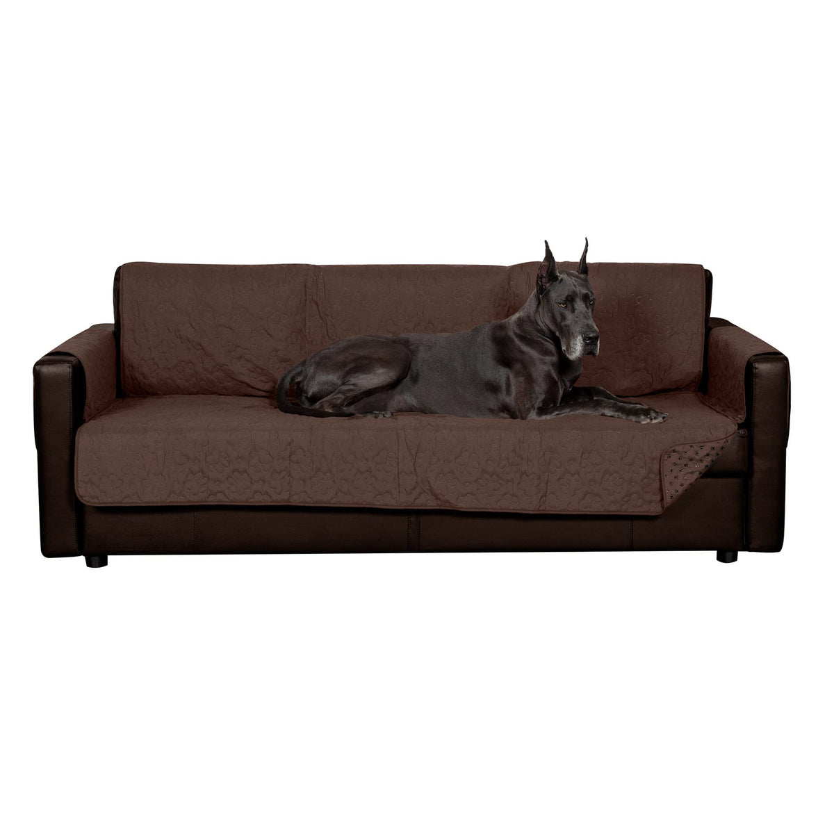 Furhaven Waterproof & Non-Slip Loveseat Cover Protector for Dogs, Cats, & Children - Quilted Paw Print Living Room Furniture Cover - Espresso, Loveseat
