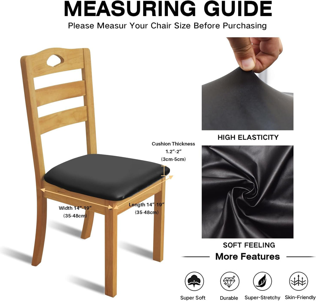 Leather Stretch Chair Seat Covers Waterproof Cushion (Black,4 PCS)