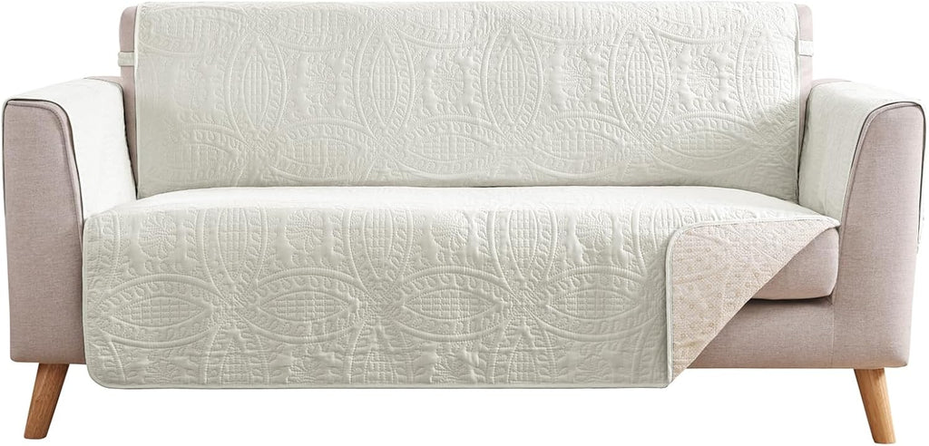 Stay in Place Ivory White Quilted Loveseat Couch Cover for 2 Cushion Couch, Water Repellent Love Seat Quilted Sofa Covers Washable, Pet Friendly Slipcovers (Loveseat 48", Ivory White)