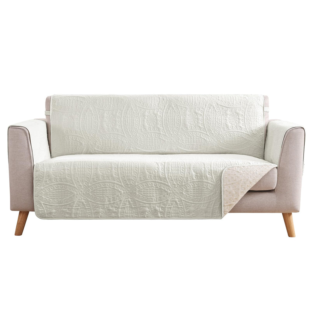 Stay in Place Ivory White Quilted Loveseat Couch Cover for 2 Cushion Couch, Water Repellent Love Seat Quilted Sofa Covers Washable, Pet Friendly Slipcovers (Loveseat 48", Ivory White)