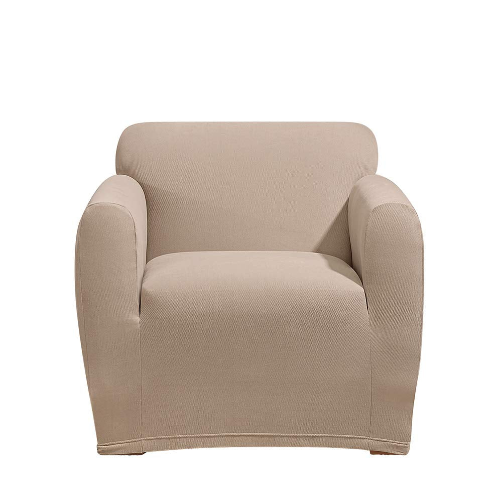 SureFit Form Fit Stretch Morgan Loveseat Slipcover - One Piece Polyester/Spandex Elastic Slipcover, Machine Washable (Loveseat Box Cushion, Ivory Color)