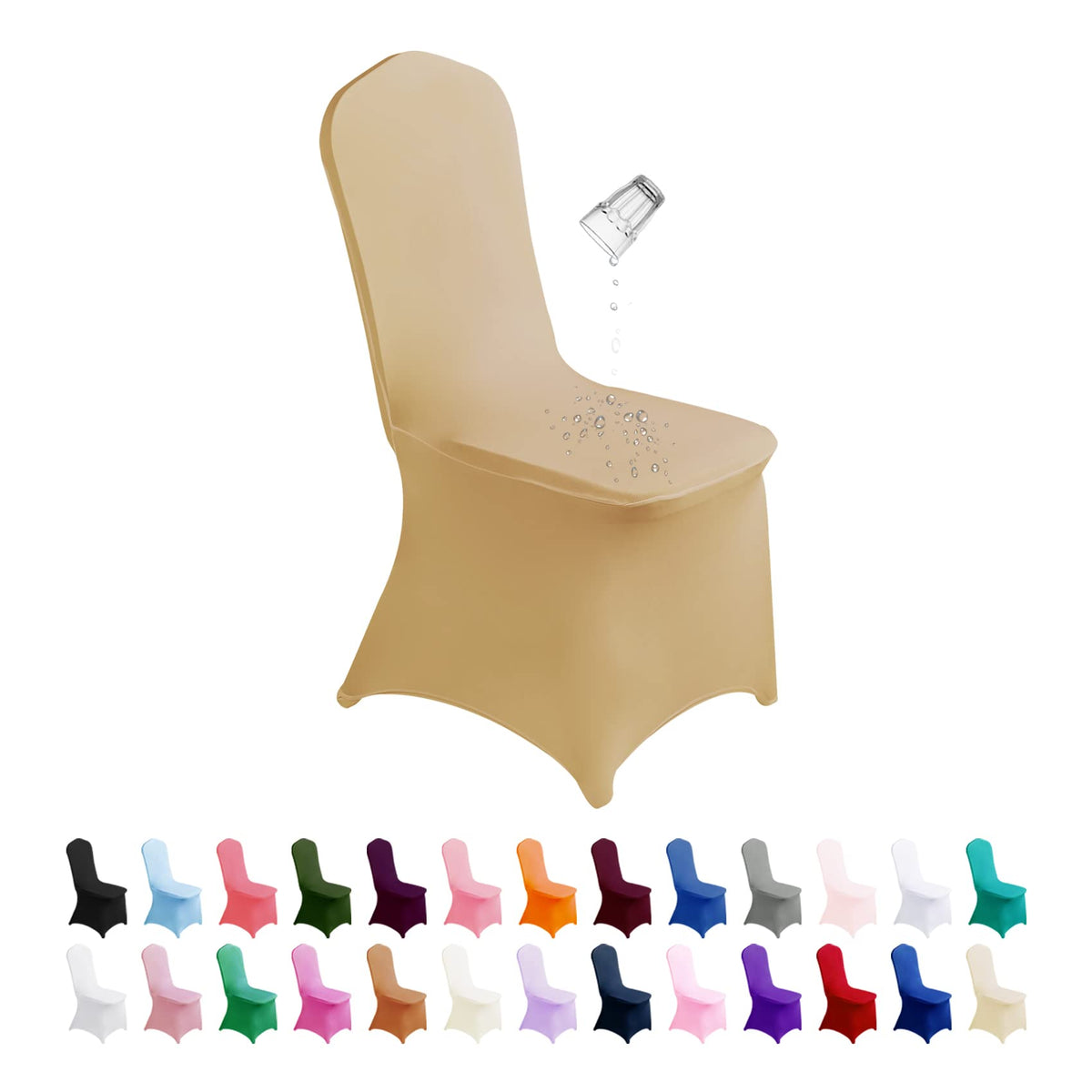 SuperO Waterproof Spandex Chair Cover 25PCS, Stretch Dining Chair Covers, Polyester Outdoor Chair Covers, Protector Stretch Chair Cover for Party Universal, Banquet, Wedding Event, Hotel(White)