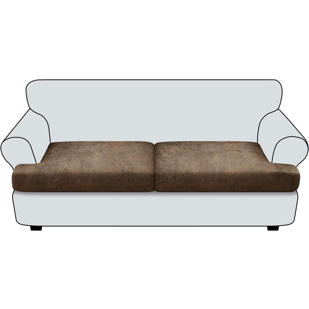 Loveseat Cushion Covers Leather-Look 2PC Stretch Love Seat Slipcover Sets for Living Room Individual Couch Seat Protector, Pet-Friendly, Non-Slip, Easy Fit - Coffee