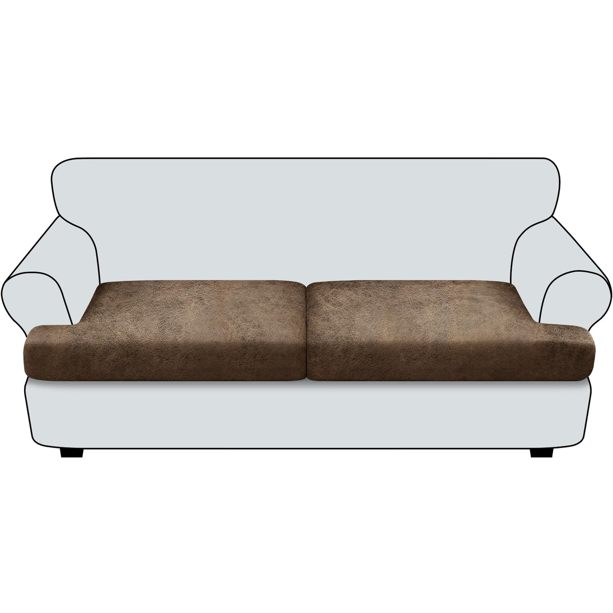 Loveseat Cushion Covers Leather-Look 2PC Stretch Love Seat Slipcover Sets for Living Room Individual Couch Seat Protector, Pet-Friendly, Non-Slip, Easy Fit - Coffee