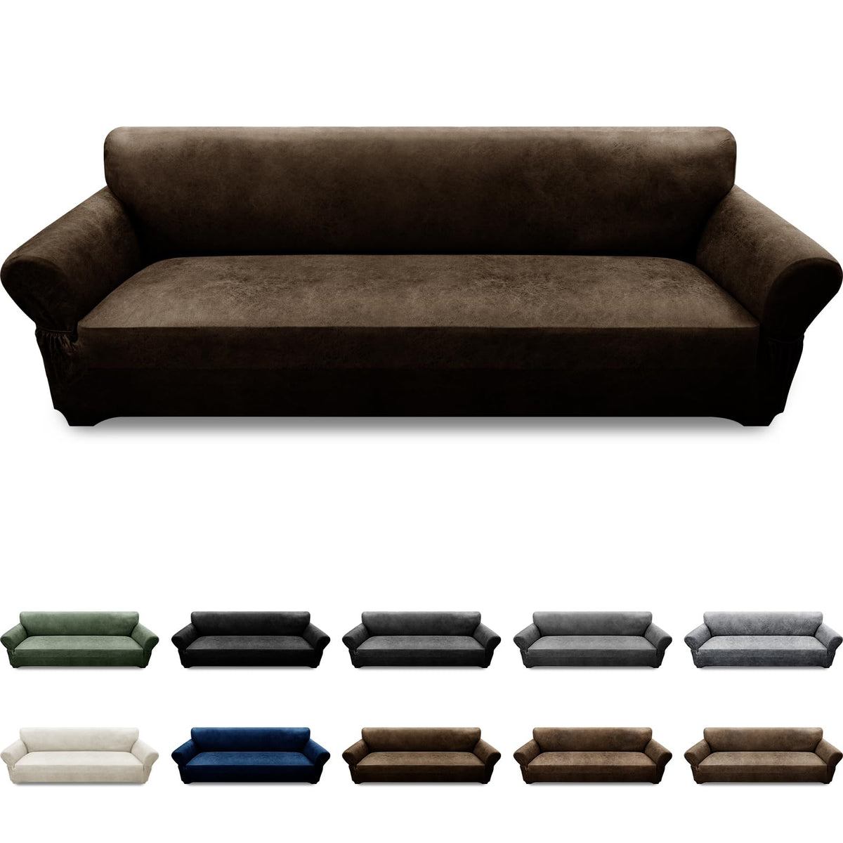 3-Pieces T Cushion Loveseat Slipcovers Leather Look Couch Cover Loveseat Covers for 2 Cushion Couch Furniture Protector Stretch Sofa Cover with 2 Individual T Cushion Seat Covers, Brown