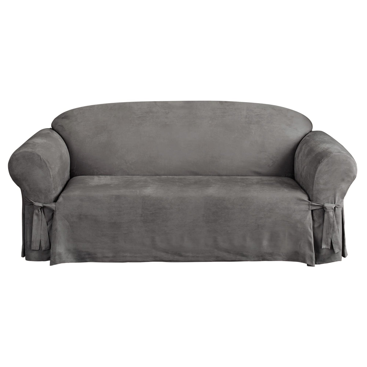 SureFit Home Décor Soft Suede Box Cushion Loveseat One Piece Slipcover, Relaxed Fit, Polyester, Machine Washable, Chocolate Color