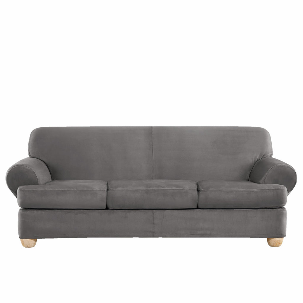 SureFit Home Décor Soft Suede Box Cushion Loveseat One Piece Slipcover, Relaxed Fit, Polyester, Machine Washable, Chocolate Color