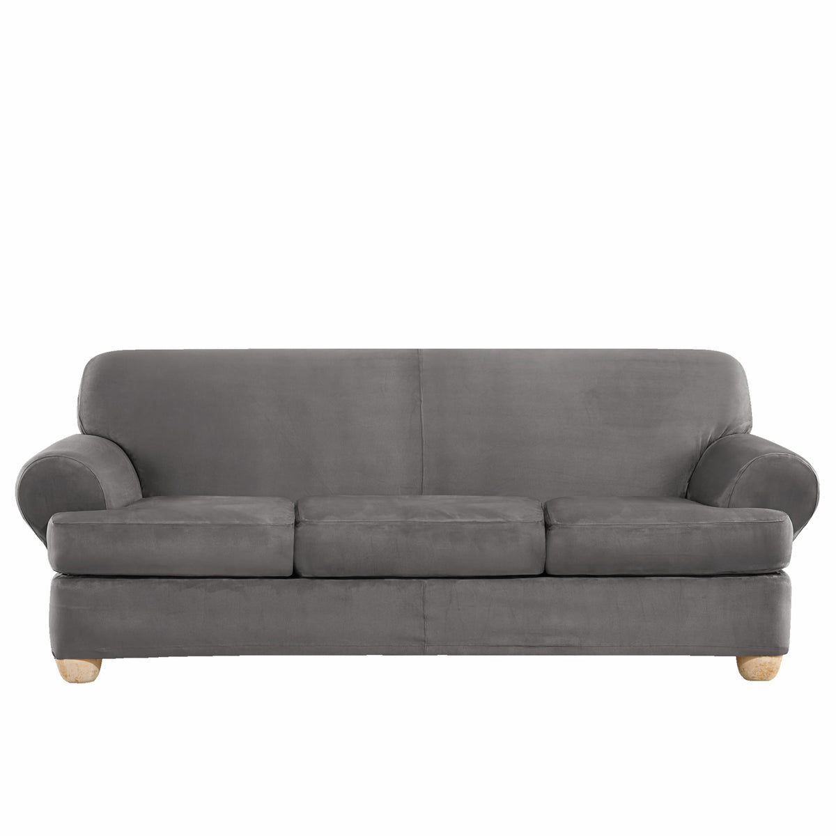 SureFit Home Décor Soft Suede Box Cushion Loveseat One Piece Slipcover, Relaxed Fit, Polyester, Machine Washable, Chocolate Color