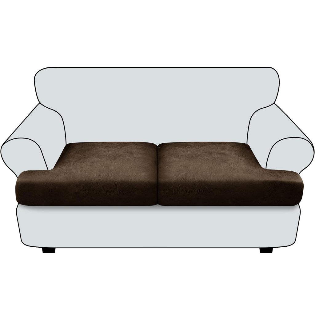 Loveseat Cushion Covers Leather-Look 2PC Stretch Love Seat Slipcover Sets for Living Room Individual Couch Seat Protector, Pet-Friendly, Non-Slip, Easy Fit - Coffee