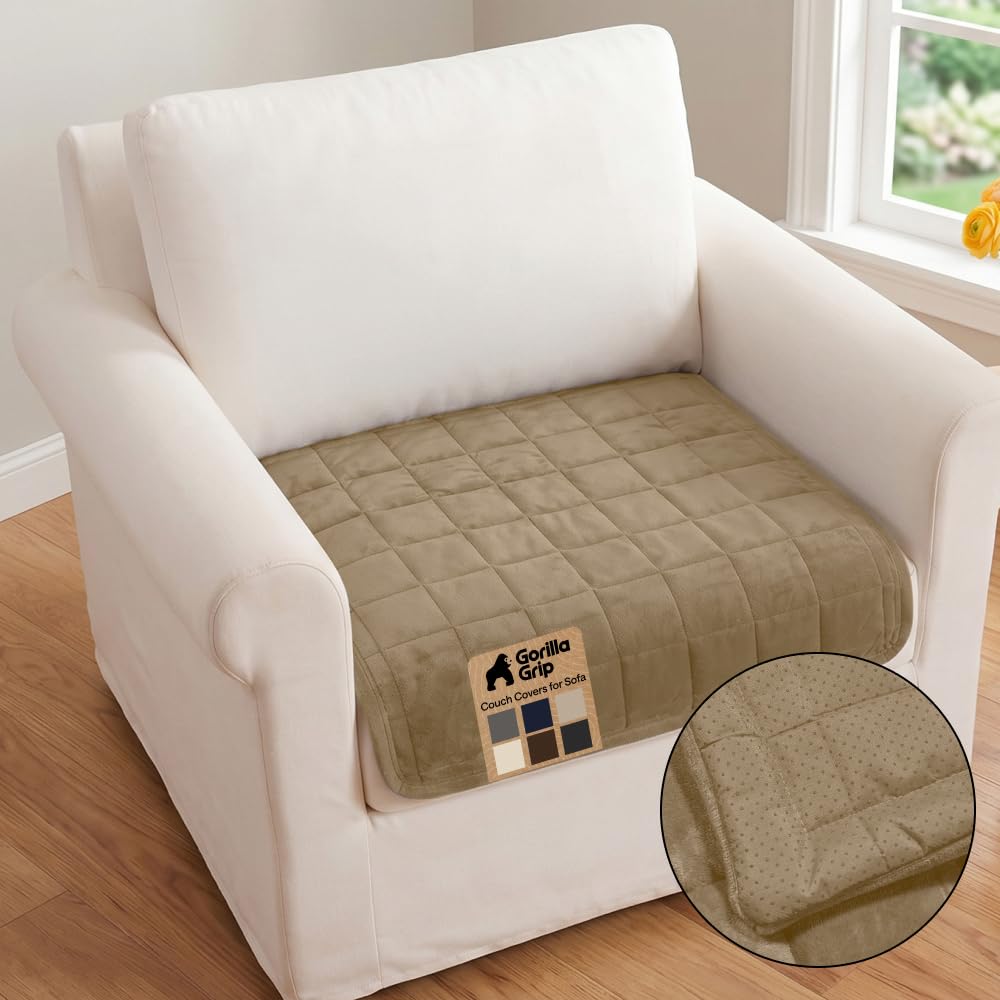 GORILLA GRIP Slip and Leak Resistant Plush Loveseat Cover, Brown