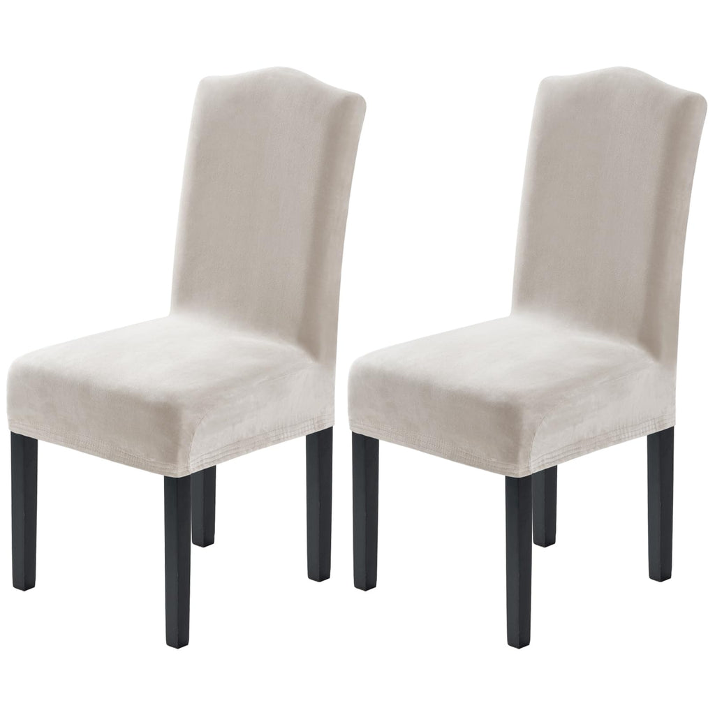 H.VERSAILTEX Dining Chair Covers Velvet Stretch Chair Covers for Dining Room Set of 6 Parson Chair Slipcovers Chair Protectors Covers, Soft Thick Solid Velvet Fabric Washable, Ivory