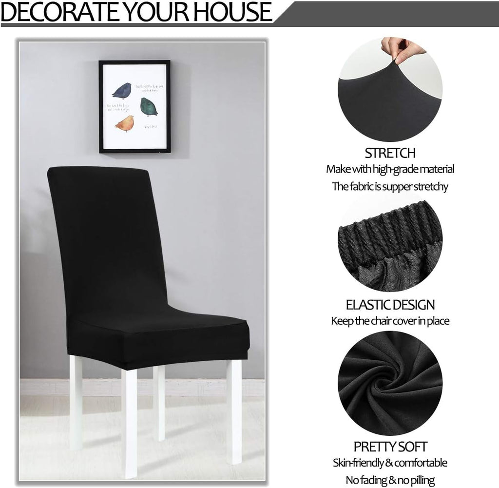Obstal Black Stretch Spandex Dining Room Chair Covers ?Set of 4 Universal Removable Washable Chair Seat Slipcovers Protector for Kitchen, Ceremony, Wedding, Banquet, Hotel and Party