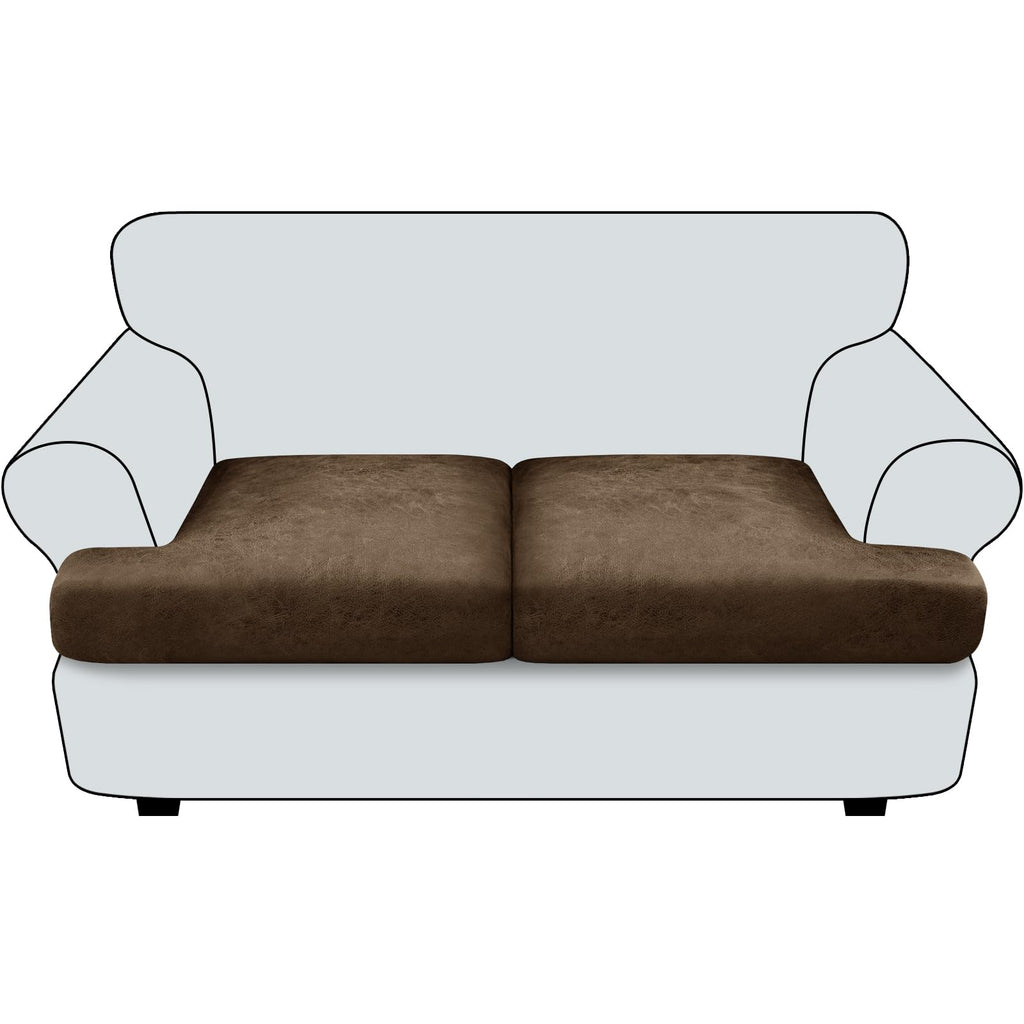 Loveseat Cushion Covers Leather-Look 2PC Stretch Love Seat Slipcover Sets for Living Room Individual Couch Seat Protector, Pet-Friendly, Non-Slip, Easy Fit - Coffee