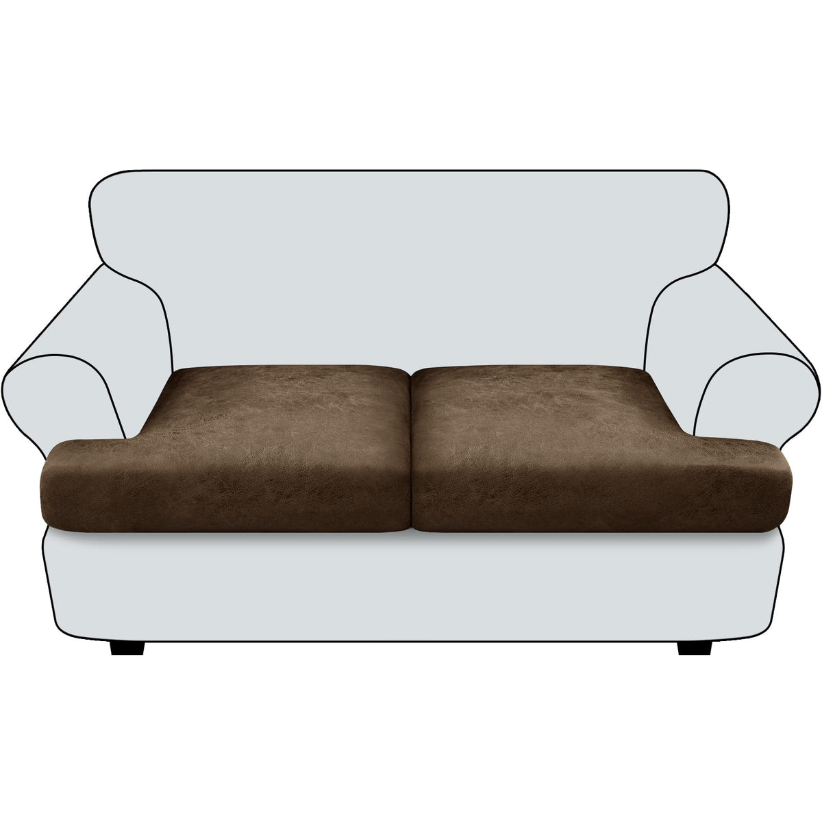 Loveseat Cushion Covers Leather-Look 2PC Stretch Love Seat Slipcover Sets for Living Room Individual Couch Seat Protector, Pet-Friendly, Non-Slip, Easy Fit - Coffee