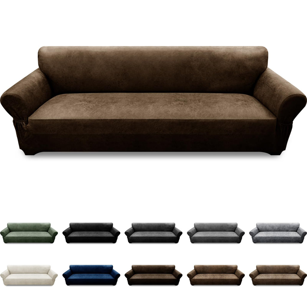 3-Pieces T Cushion Loveseat Slipcovers Leather Look Couch Cover Loveseat Covers for 2 Cushion Couch Furniture Protector Stretch Sofa Cover with 2 Individual T Cushion Seat Covers, Brown