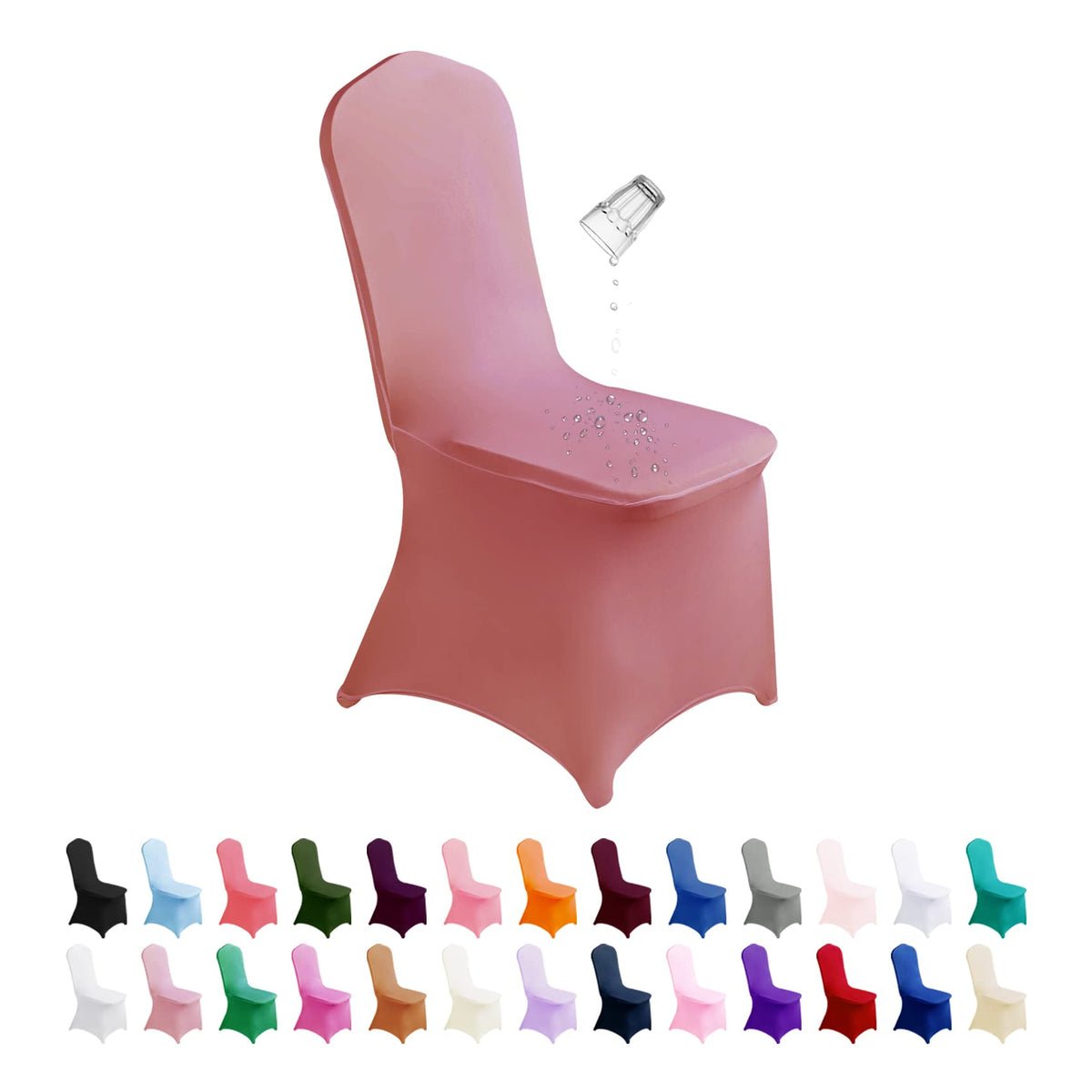 SuperO Waterproof Spandex Chair Cover 25PCS, Stretch Dining Chair Covers, Polyester Outdoor Chair Covers, Protector Stretch Chair Cover for Party Universal, Banquet, Wedding Event, Hotel(White)