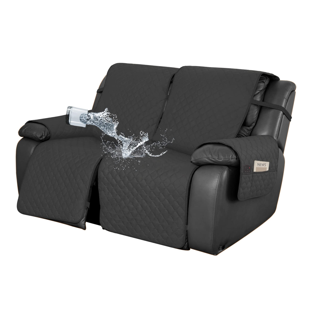 Easy-Going Waterproof Recliner Loveseat Sofa Cover with Pocket, 1-Piece Reversible Couch Cover for 2 Seat Recliner, Protector with Elastic Straps for Pets(Recliner Loveseat, Gray/Light Gray)