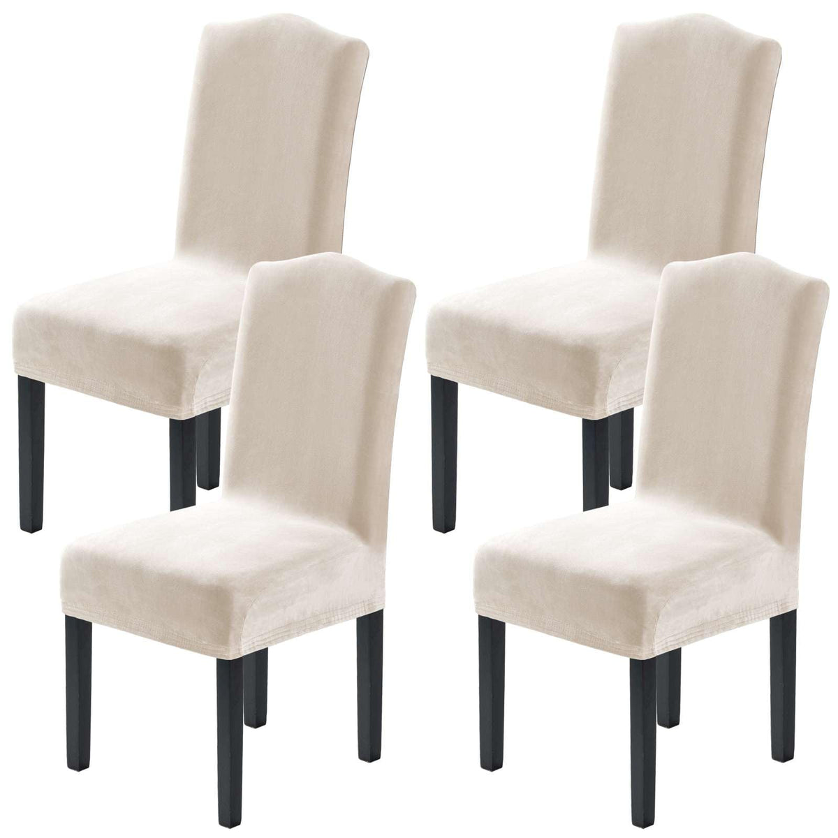 H.VERSAILTEX Dining Chair Covers Velvet Stretch Chair Covers for Dining Room Set of 6 Parson Chair Slipcovers Chair Protectors Covers, Soft Thick Solid Velvet Fabric Washable, Ivory