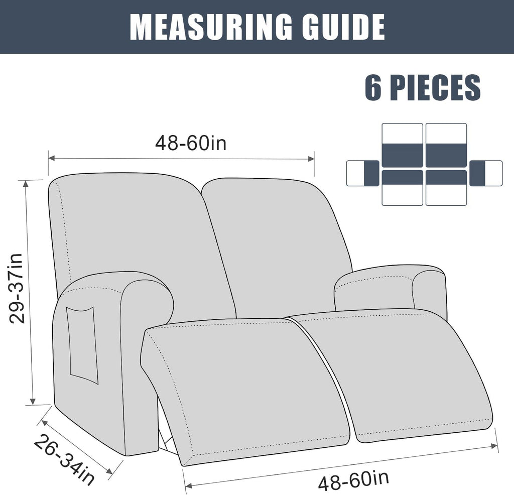 CONRUSER Stretch Recliner Loveseat Cover, 6 Pieces Recliner Slipcovers Soft Couch Cover for 2 Seater Non-Slip Furniture Protector with Pocket (Yellow)