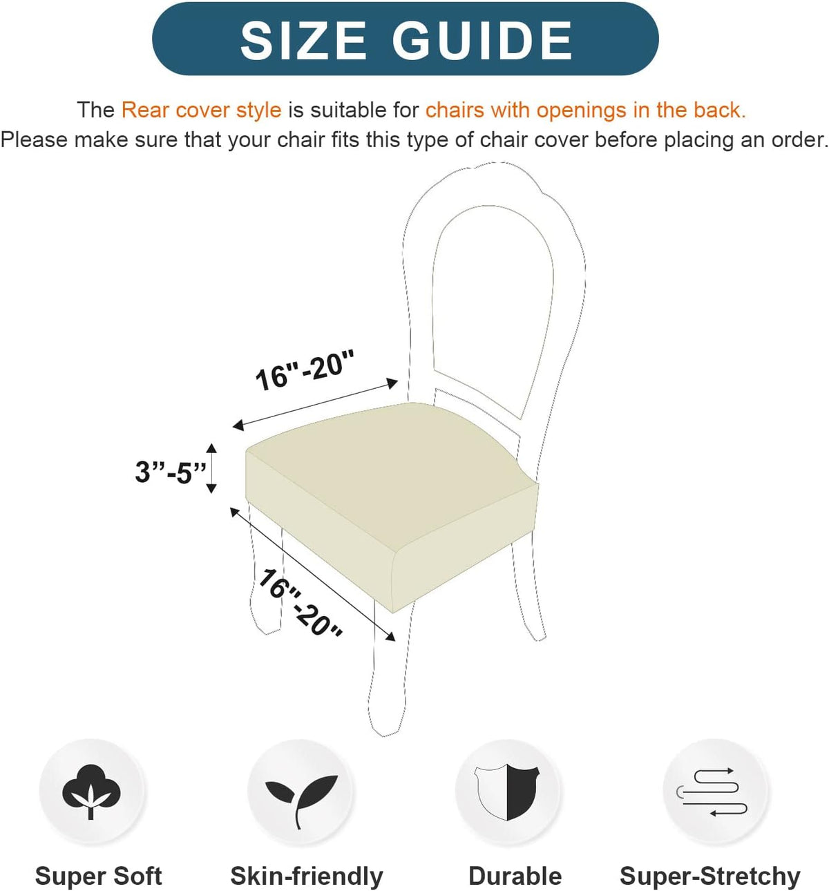 Genina Waterproof Seat Covers for Dining Room Chairs, Rear Covered