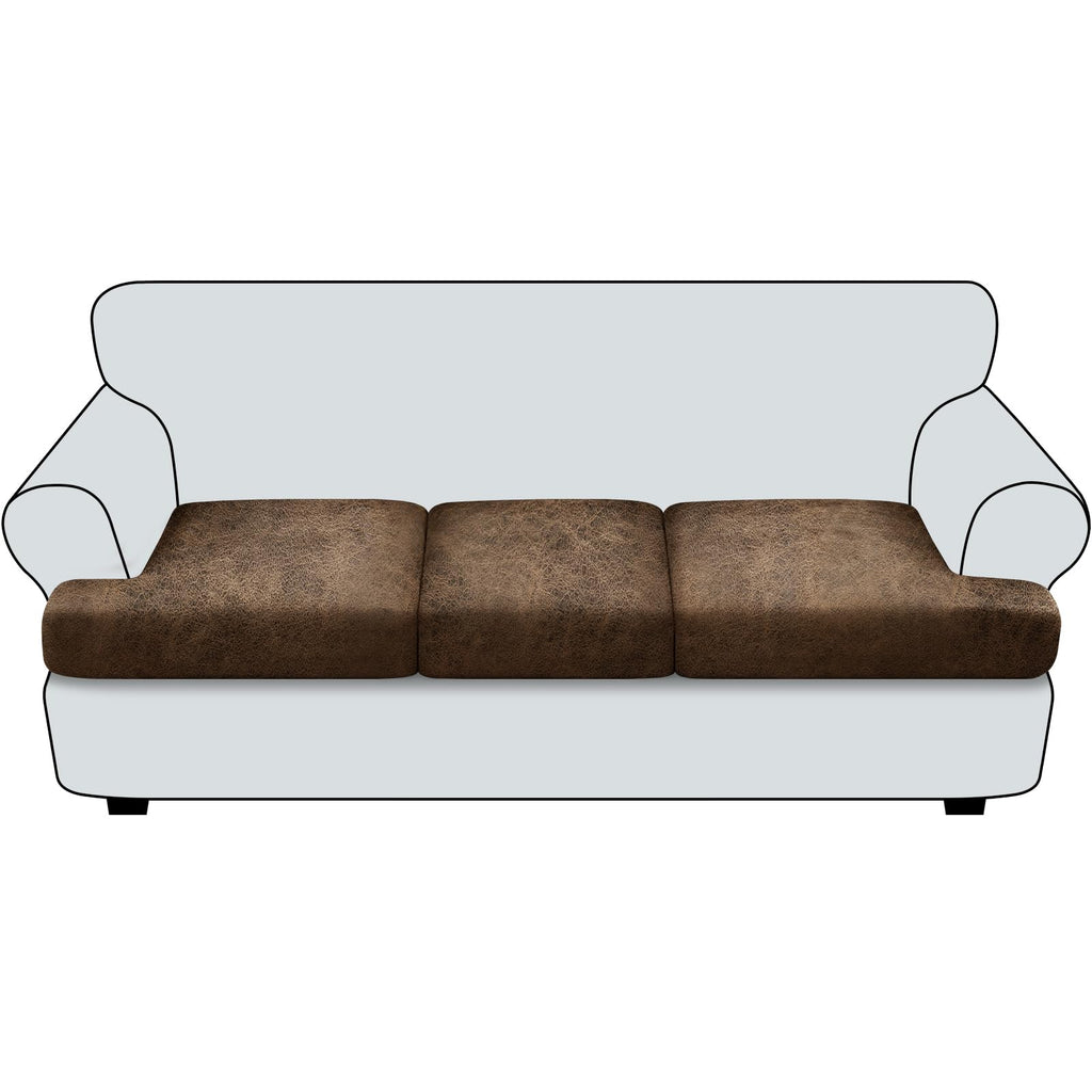 Loveseat Cushion Covers Leather-Look 2PC Stretch Love Seat Slipcover Sets for Living Room Individual Couch Seat Protector, Pet-Friendly, Non-Slip, Easy Fit - Coffee