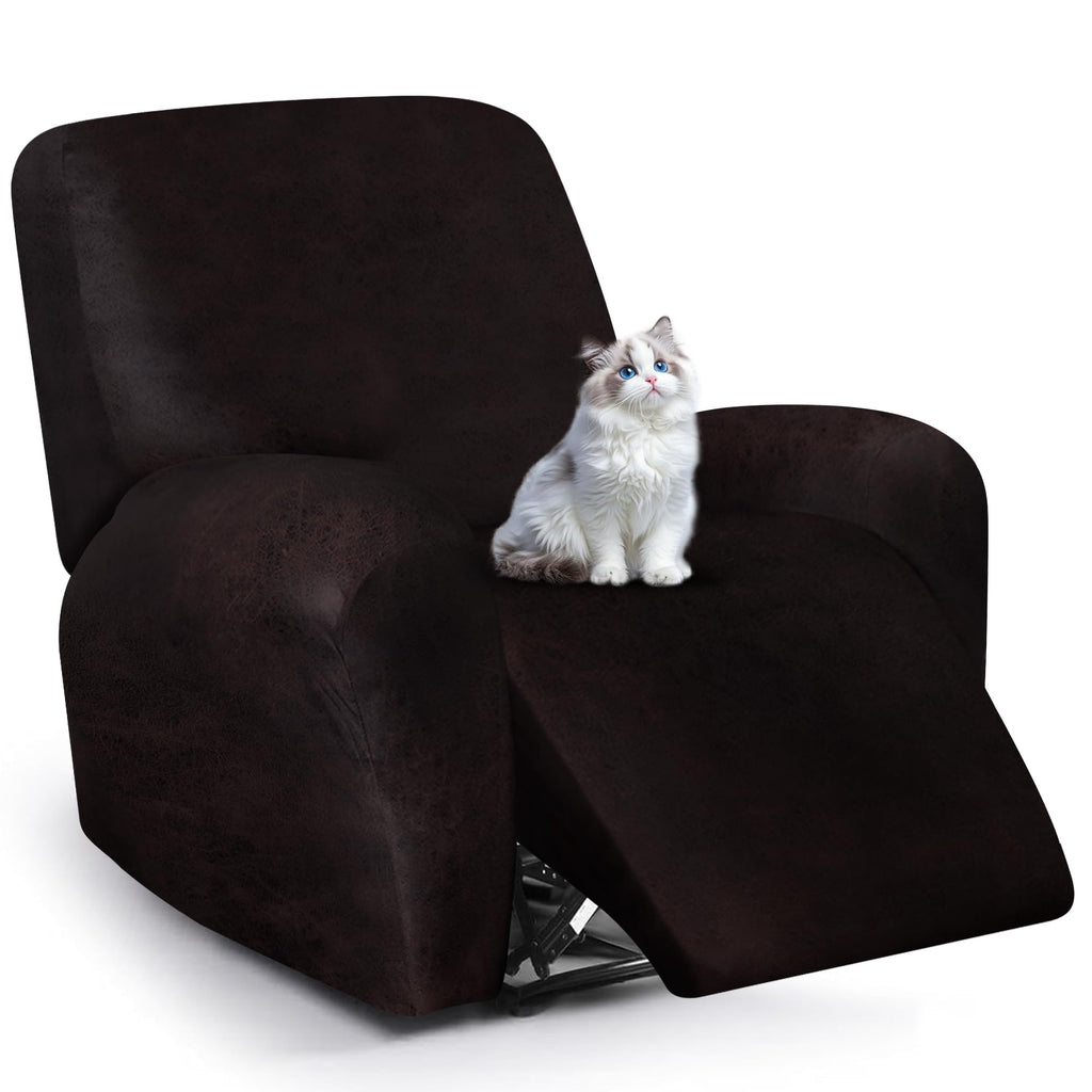 ANARACHON Leather Look Loveseat Recliner Cover, 6-Pieces Stretch Dual Recliner Sofa Covers, Soft Reclining Couch Slipcover, Washable Furniture Protector for Pets (2 Seater,256 Black)