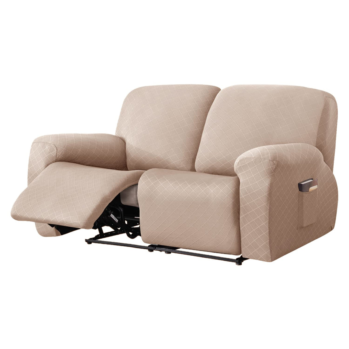 vctops Diamond Recliner Loveseat Slipcover 6-Pieces Stretch Dual Recliner Sofa Covers for 2 Seat Dual Reclining Loveseat Couch Soft Solid Furniture Protector (Dark Coffee,2 Seat)
