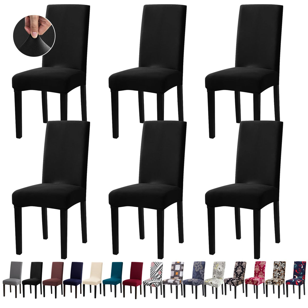 Chair Covers, Stretch Dining Room Chair Covers Set of 6, Removable Washable Dining Chair Slipcovers for Home, Hotel, Banquet