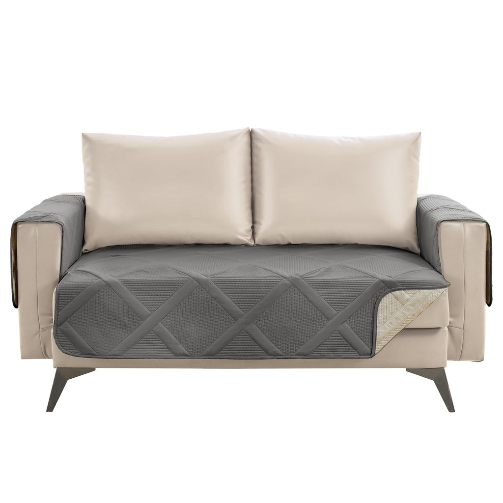 Backless Loveseat Covers for 2 Cushion Couch, Water-Repellent Covers for Leather Sofa Couch, Machine Washable Quilted Couch Covers, Pet Friendly Loveseat Slipcovers (Loveseat 48", Cool Gray)