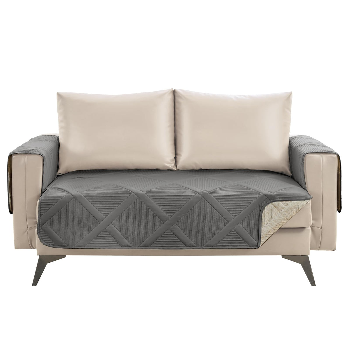 Backless Loveseat Covers for 2 Cushion Couch, Water-Repellent Covers for Leather Sofa Couch, Machine Washable Quilted Couch Covers, Pet Friendly Loveseat Slipcovers (Loveseat 48", Cool Gray)