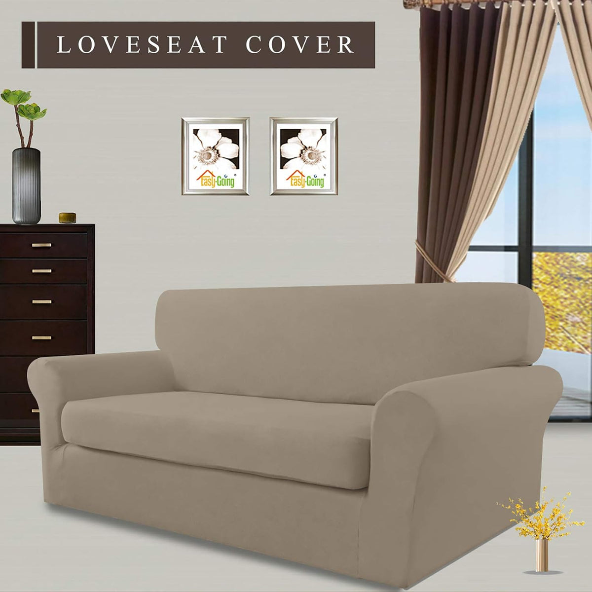 Easy-Going 2 Pieces Stretch Loveseat Couch Sofa Slipcover Washable