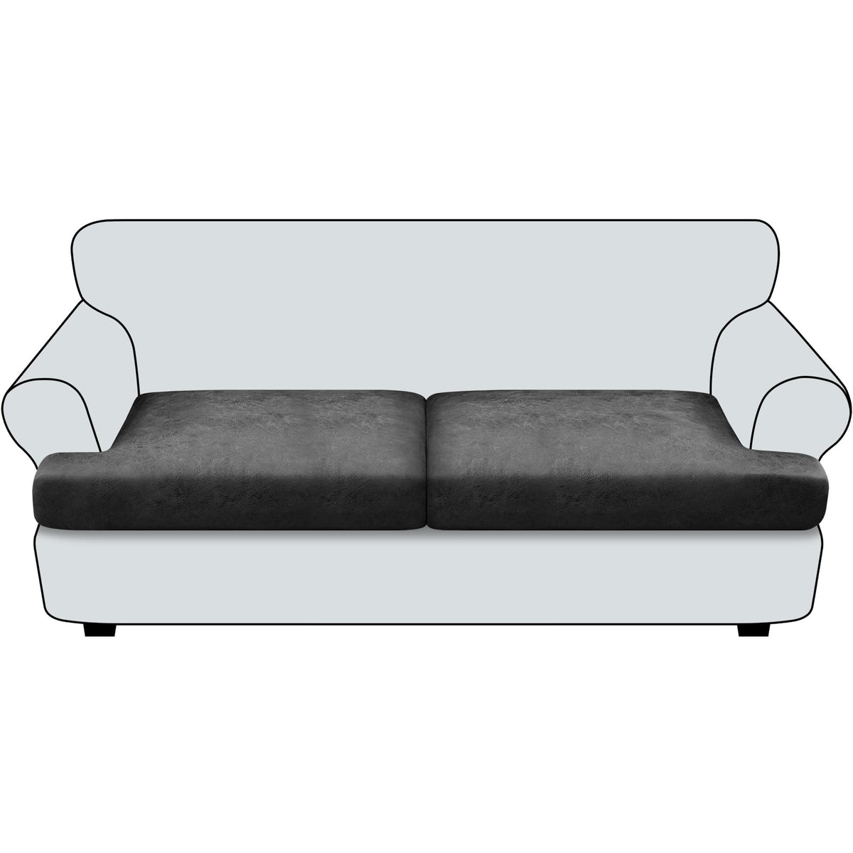 Loveseat Cushion Covers Leather-Look 2PC Stretch Love Seat Slipcover Sets for Living Room Individual Couch Seat Protector, Pet-Friendly, Non-Slip, Easy Fit - Coffee