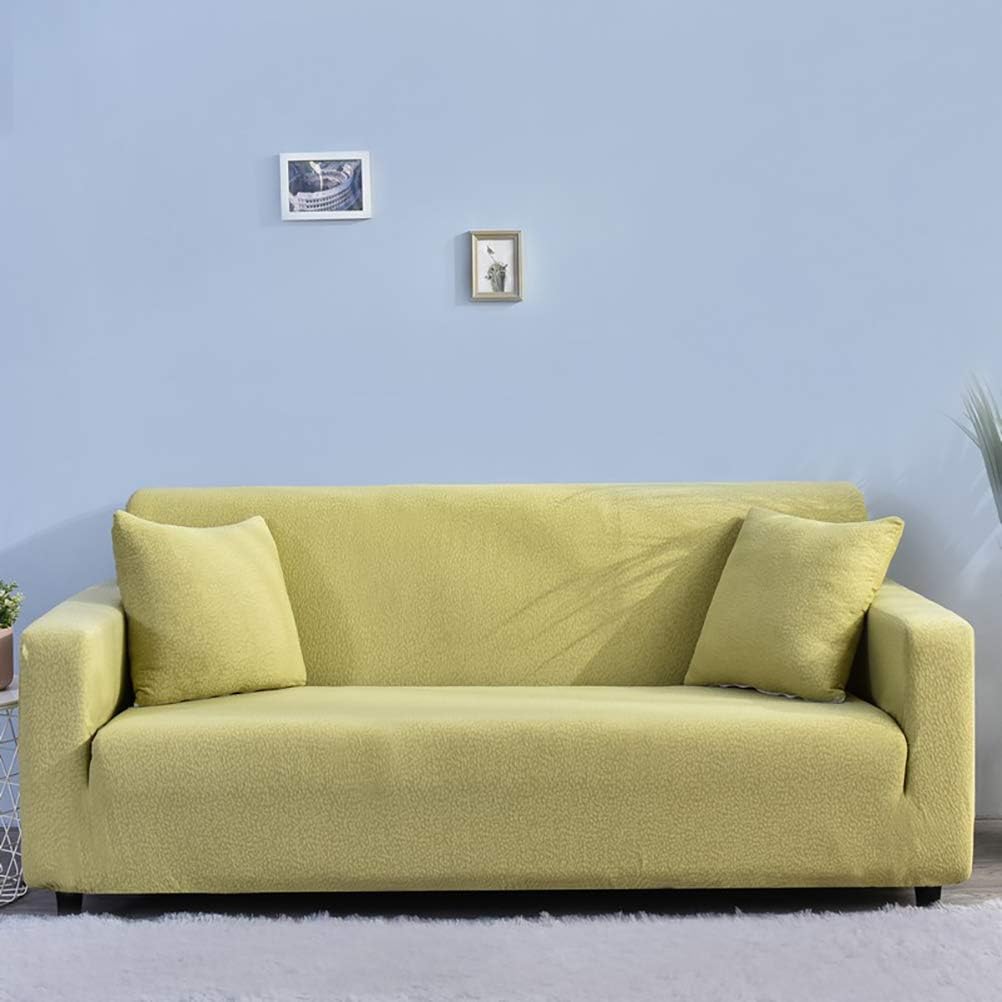 Waterproof Solid Colors Sofa Slipcover, Armchair Loveseat 1/2/3/4 Seater Elastic Seersucker Non Slip Cushion Covers, Durable Wear Resistant Furniture Protection Yolk Yellow 35-55"