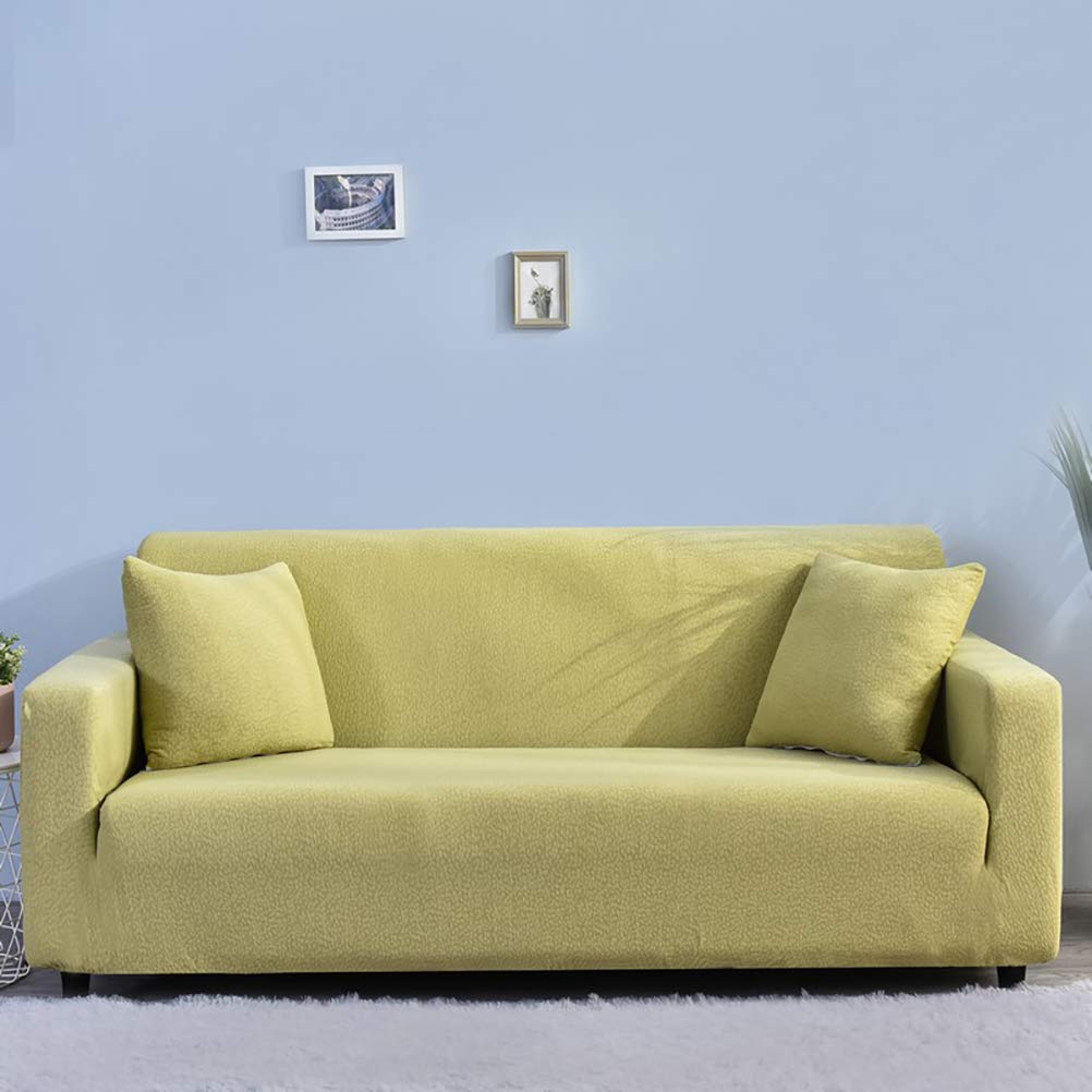 Waterproof Solid Colors Sofa Slipcover, Armchair Loveseat 1/2/3/4 Seater Elastic Seersucker Non Slip Cushion Covers, Durable Wear Resistant Furniture Protection Yolk Yellow 35-55"