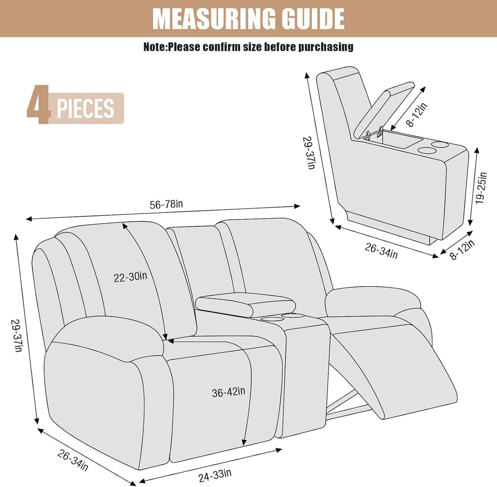 VANSOFY Stretch Recliner Loveseat Cover with Middle Console, Chocolate