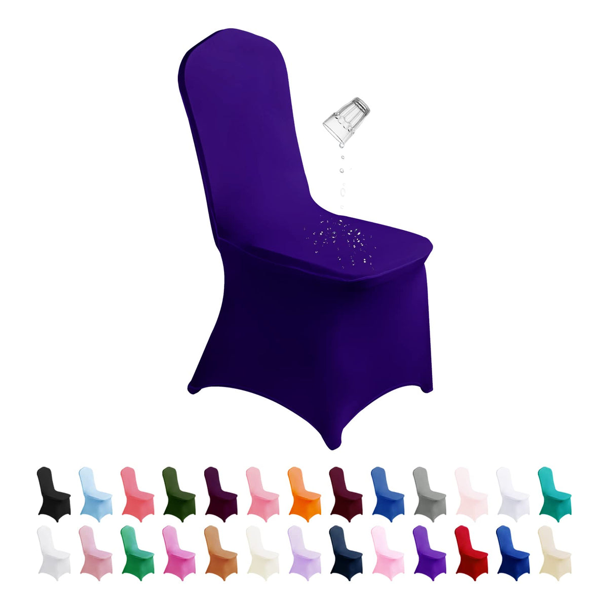 SuperO Waterproof Spandex Chair Cover 25PCS, Stretch Dining Chair Covers, Polyester Outdoor Chair Covers, Protector Stretch Chair Cover for Party Universal, Banquet, Wedding Event, Hotel(White)