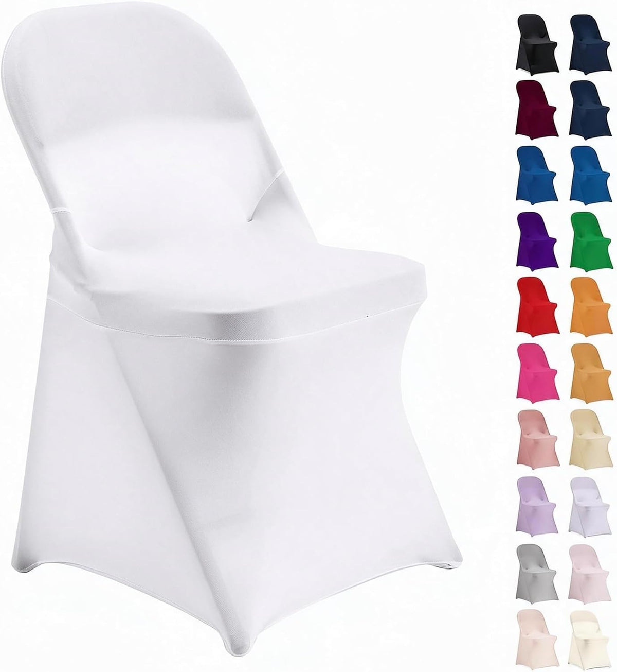 Peomeise Stretch Spandex Folding Chair Cover for Wedding Party Dining Banquet Event (White,12pcs)