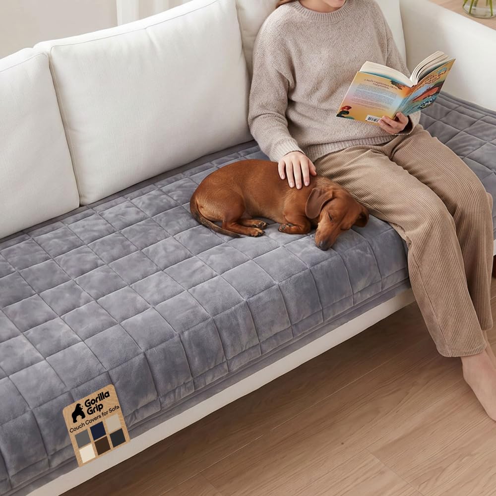 GORILLA GRIP Slip and Leak Resistant Plush Loveseat Cover, Brown