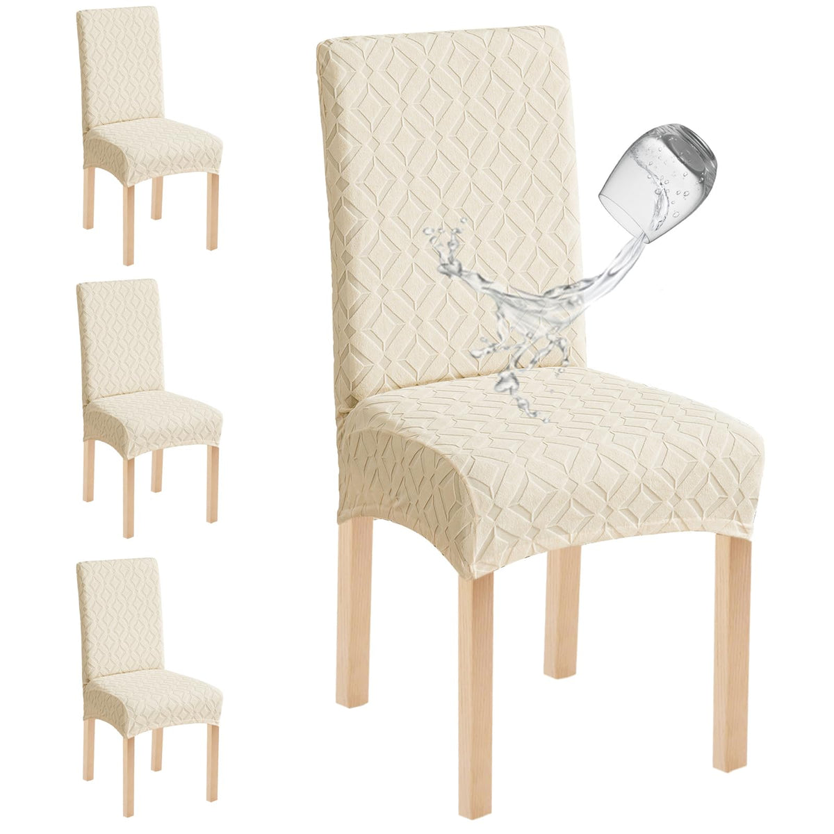 Genina Waterproof Dining Chair Covers Set of 4, Stretch Chair Slipcovers