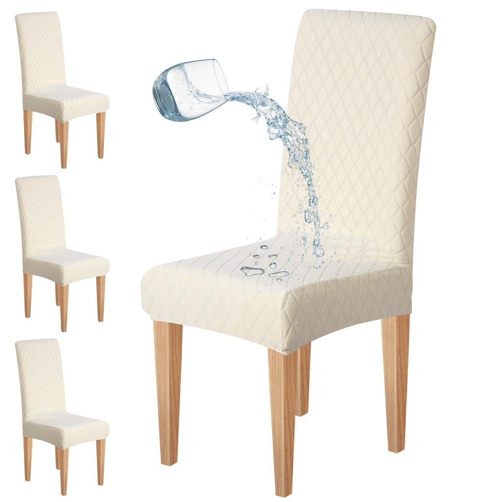 Dioxide Waterproof Chair Covers for Dining Chairs, Stretch Dining Chair Covers Set of 6, Parson Chair Slipcovers, Washable Kitchen Chairs Seat Covers Protectors for Home Restaurant Banquet - Beige
