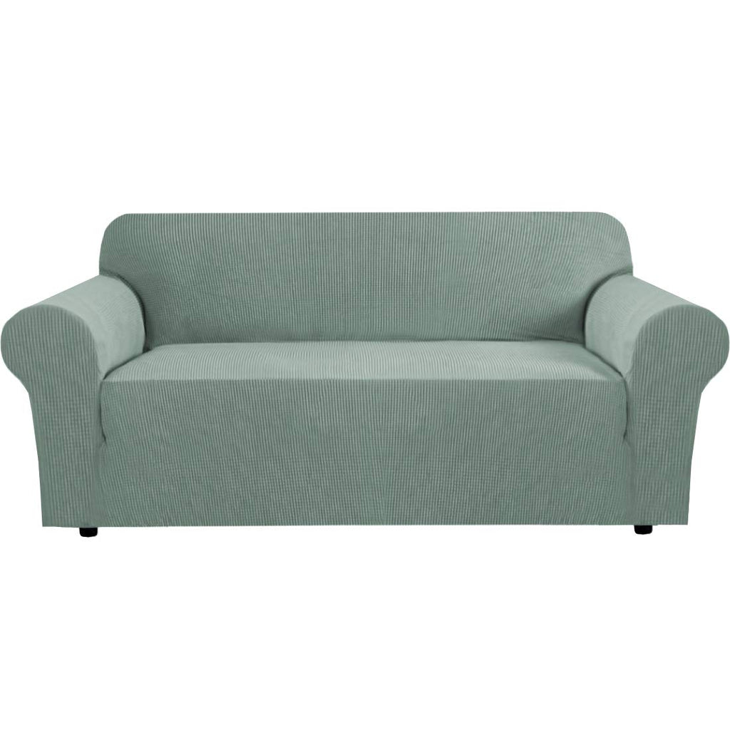 H.VERSAILTEX Stretch Couch Cover Loveseat Covers for 2 Cushion Couch Sofa Slipcover for Love Seat 1 Piece with Elastic Bottom, Checked Jacquard Fabric, Loveseat 58"-70" Wide, Butter Cream