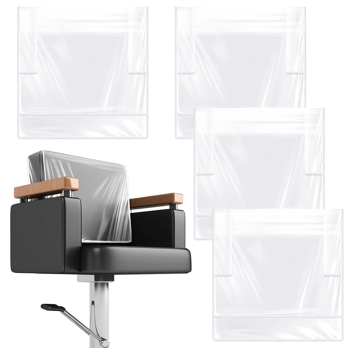 Hoolerry 4 Pcs Salon Chair Cover, Clear Square Chair Protectors, Black Edge