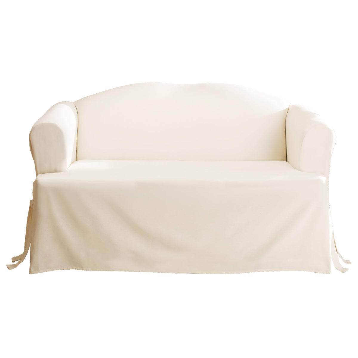 SureFit Cotton Duck Loveseat Box Cushion One Piece Slipcover, Furniture Cover, Relaxed Woven Fit, 100% Cotton, Machine Washable, Gray