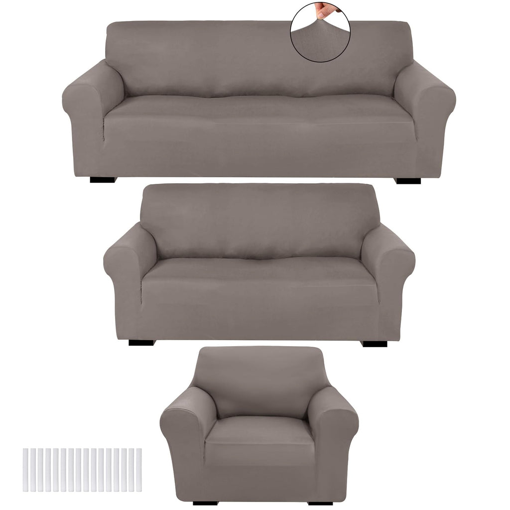 Peryiter 3 Pcs Couch and Loveseat Sofa Covers,Gray Dm,Milk Silk