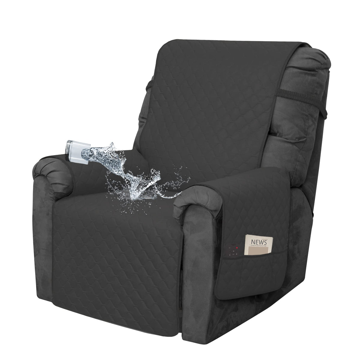 Easy-Going Waterproof Recliner Loveseat Sofa Cover with Pocket, 1-Piece Reversible Couch Cover for 2 Seat Recliner, Protector with Elastic Straps for Pets(Recliner Loveseat, Gray/Light Gray)