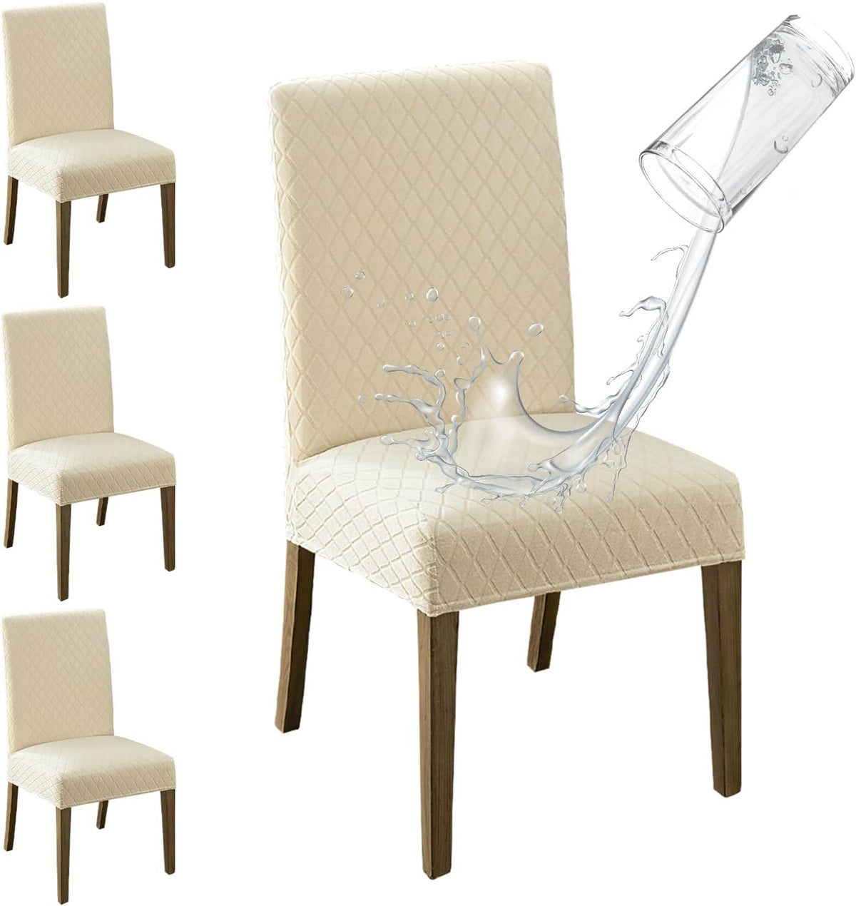 MOSAYT 100% Waterproof Dining Room Chair Covers Set of 4, Beige
