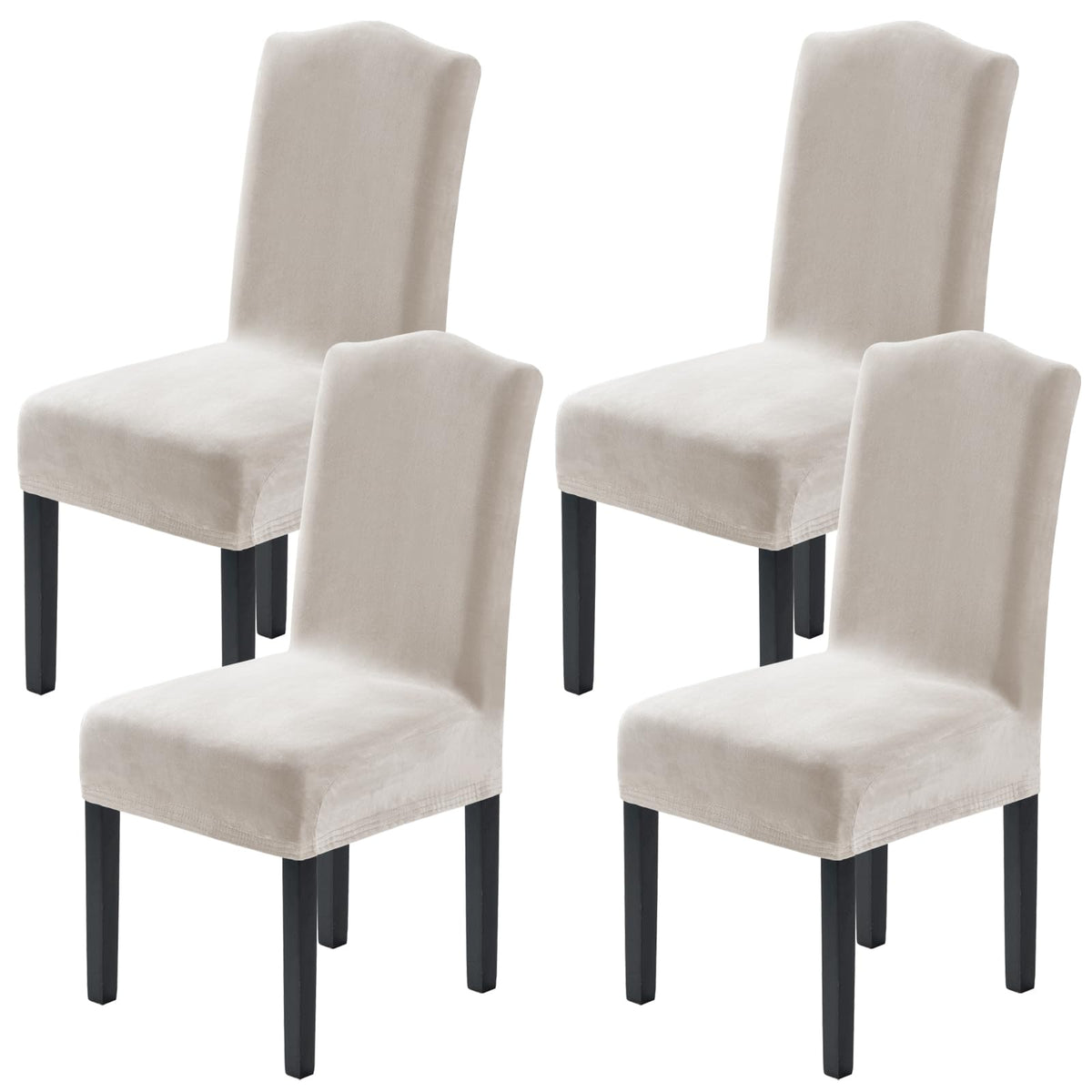 H.VERSAILTEX Dining Chair Covers Velvet Stretch Chair Covers for Dining Room Set of 6 Parson Chair Slipcovers Chair Protectors Covers, Soft Thick Solid Velvet Fabric Washable, Ivory