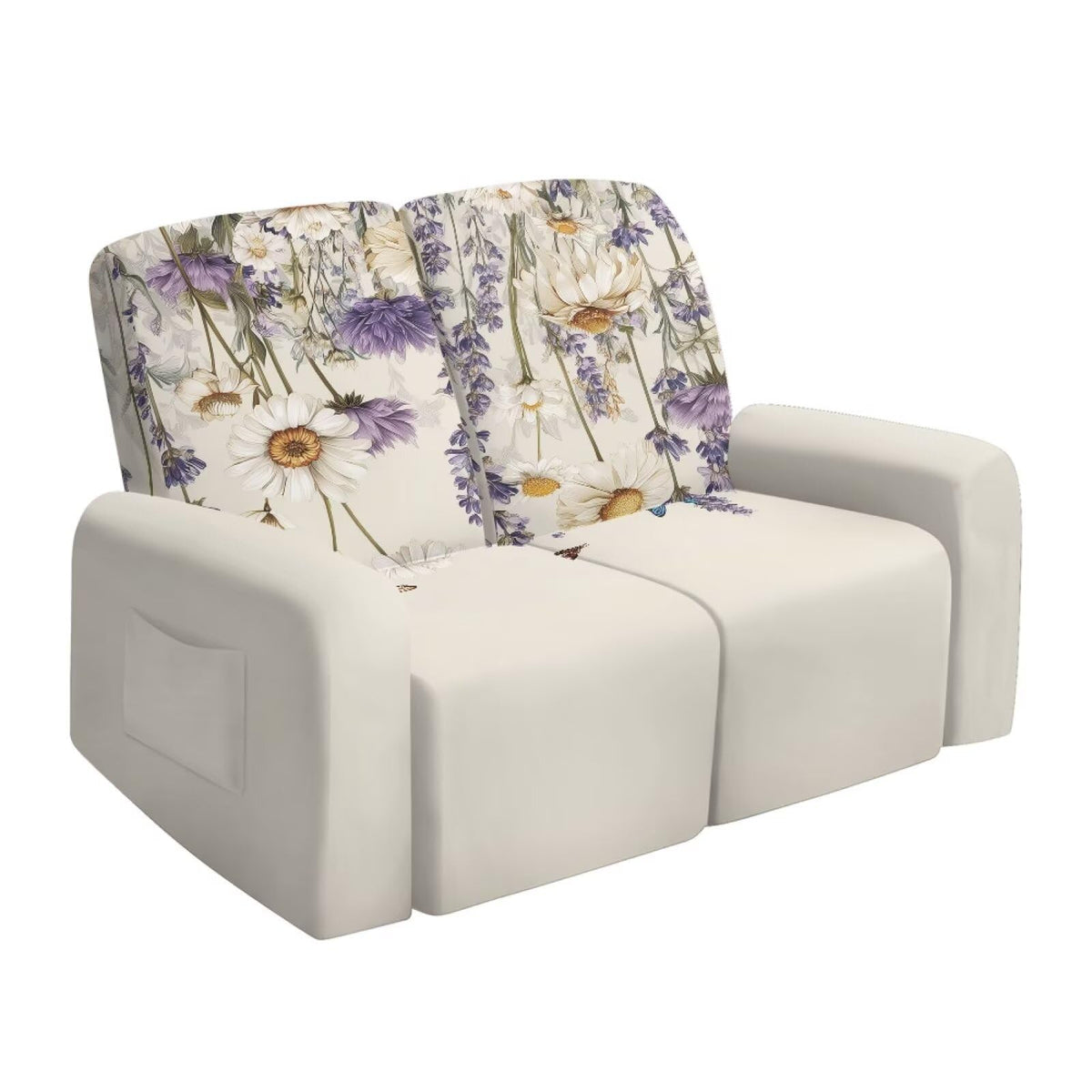 6 Pieces Stretch Recliner Loveseat Covers, Mid-Century Modern Geometric Washable Slipcovers Soft Furniture Protectors with Elastic Bottom for Kids and Pets 2 Seater