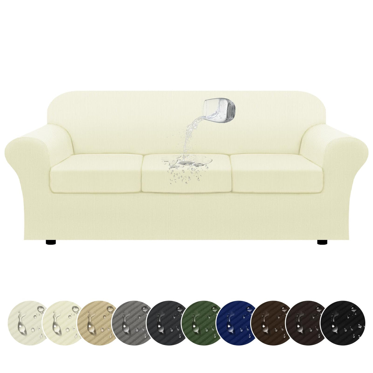 100% WaterproofLoveseat Cover 3-Piece Set Striped Loveseat Slipcovers for 2 Cushion Couch Sofa Covers with TPU Leakproof Bottom Stretch Couch Protector Pet Proof - Loveseat, Navy