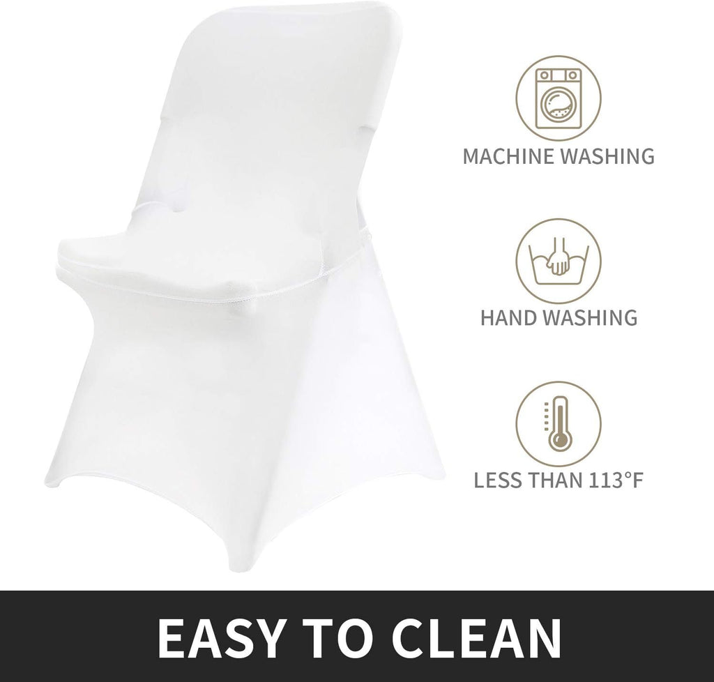 Peomeise Stretch Spandex Folding Chair Cover for Wedding Party Dining Banquet Event (White,12pcs)